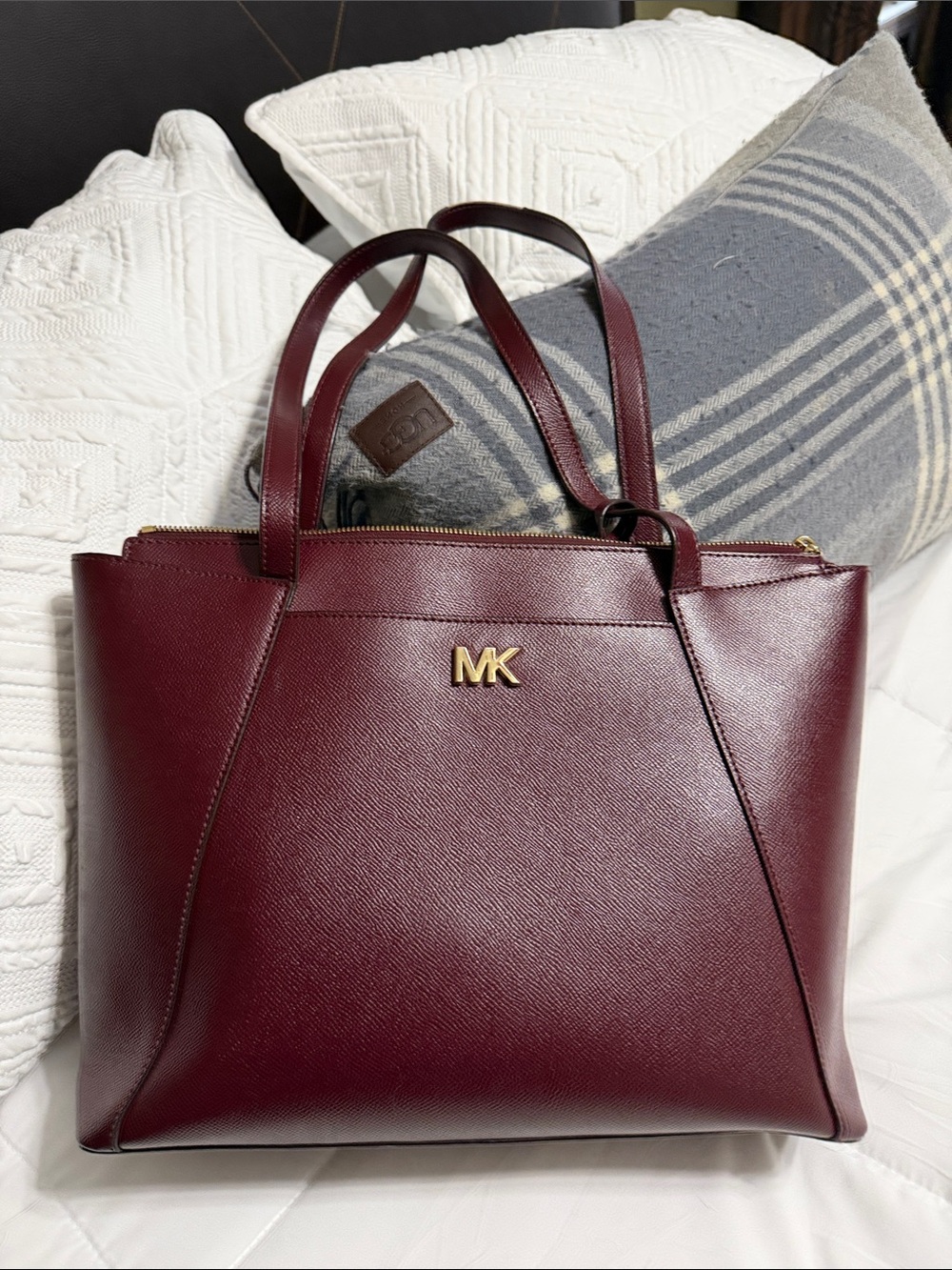 Michael Kors Burgundy Leather Tote with Gold Hardware